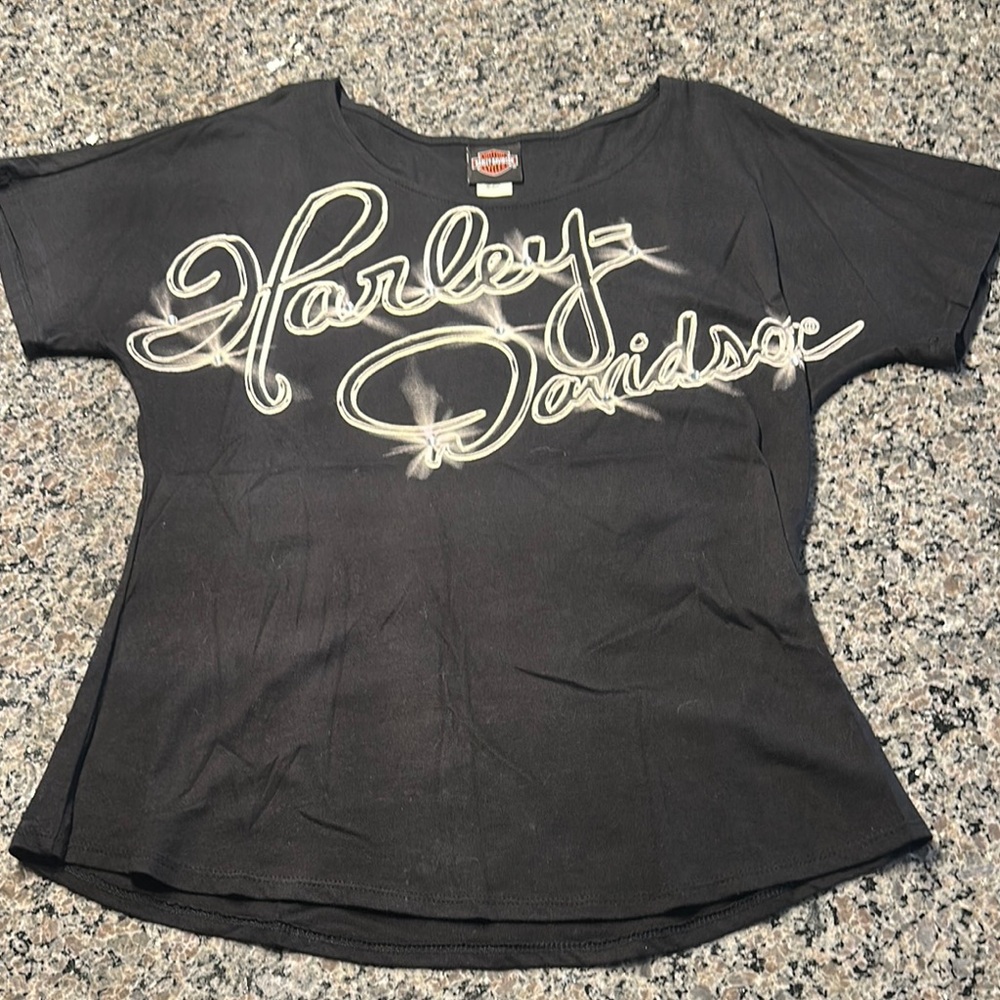 Harley-Davidson Black Fitted Short Sleeve Tee with Stylish Script